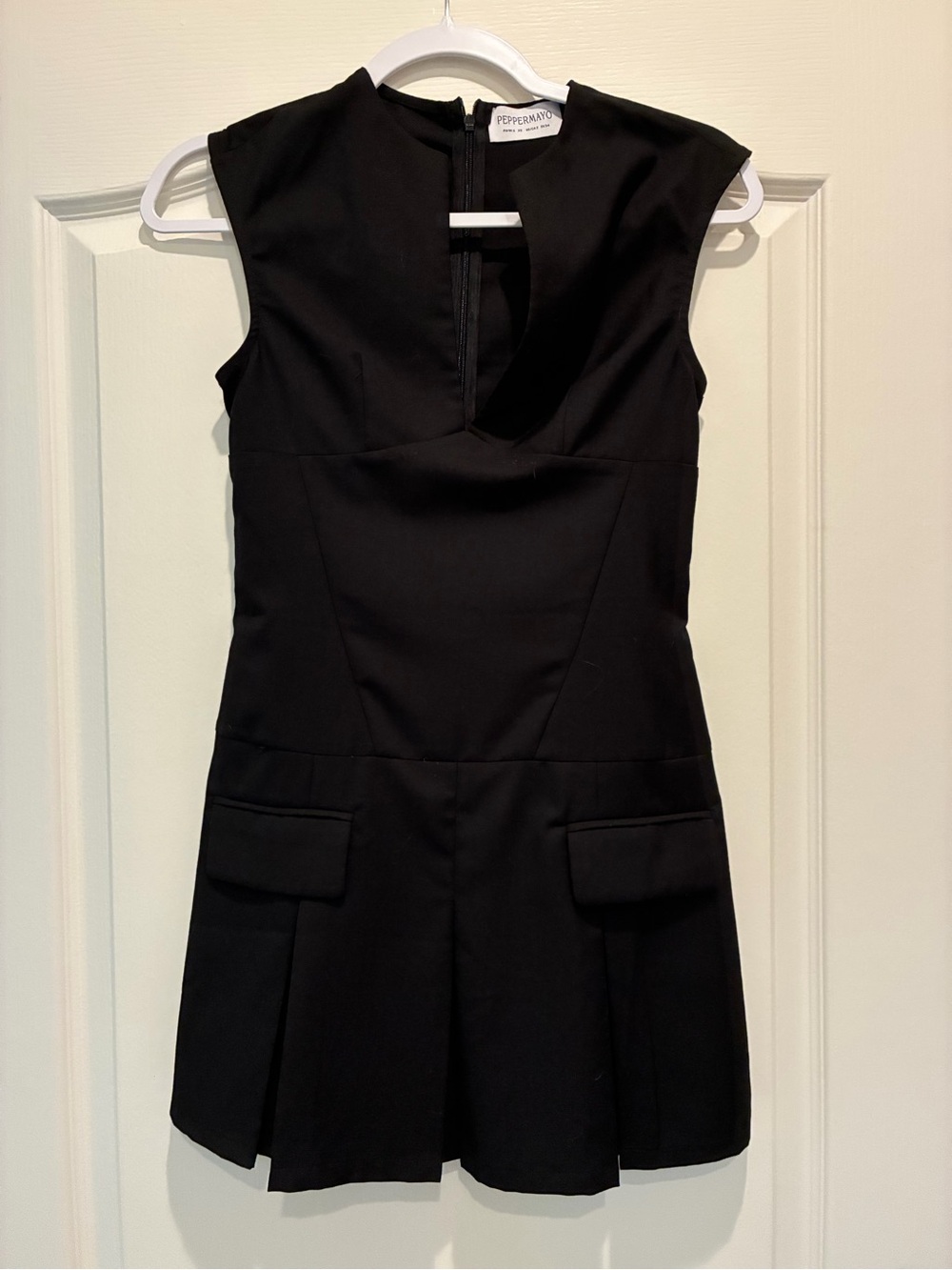 Peppermayo Black Cap Sleeve Mini Dress with Front Flap Pockets